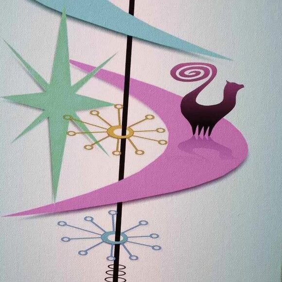 Retro MCM Style "SNOOTY" Cats on Boomerangs Giclee Print on Canvas Original Art - Picture 10 of 12